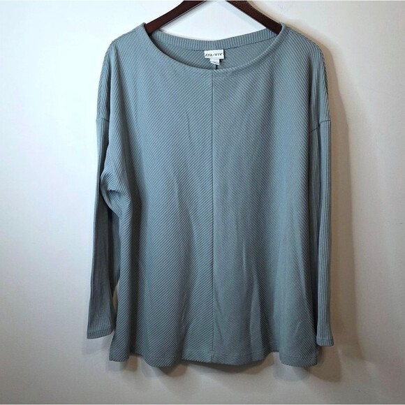 Ava & Viv Tops - Ava & Viv Light Sage Green Ribbed 3/4 Sleeve Top Size 1X
